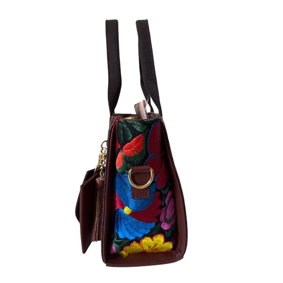 Tooled vibrant floral tapestry embroidery vegan leather with coin‎ purse satchel - Picture 5 of 8